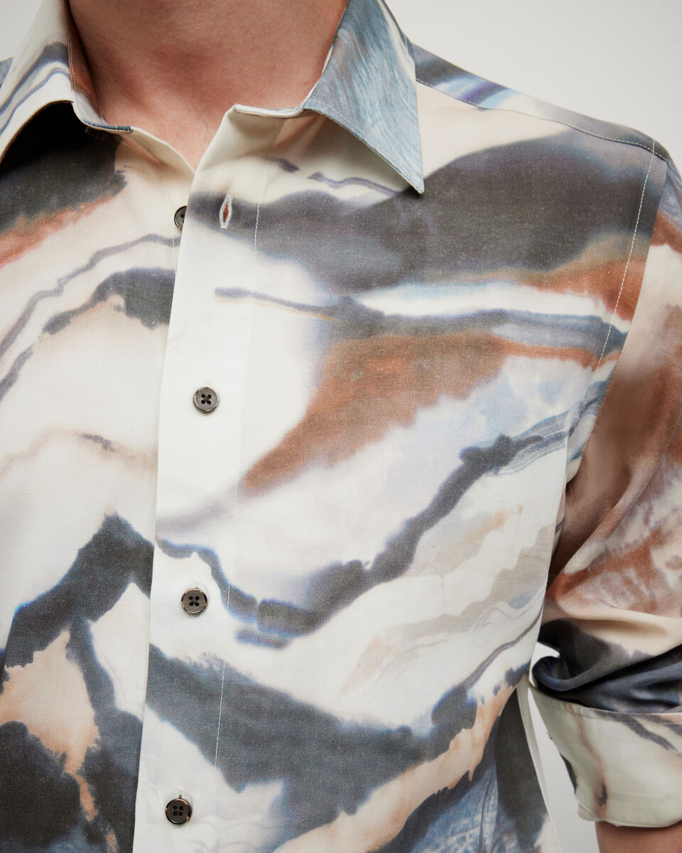 Marble Printed Long Sleeve Shirt, Marble, hi-res